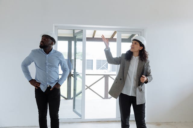 Two people inspecting a rental property