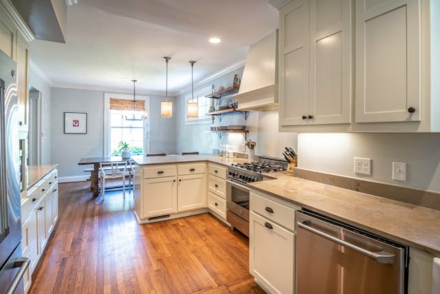 kitchen with white cupboards and countertops