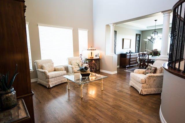 living room with two chairs and a coffee table